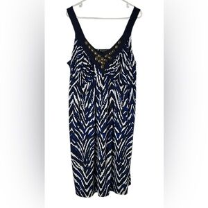 INC Size 2X Black & Blue Beaded Animal Print Summer Sleeveless Dress